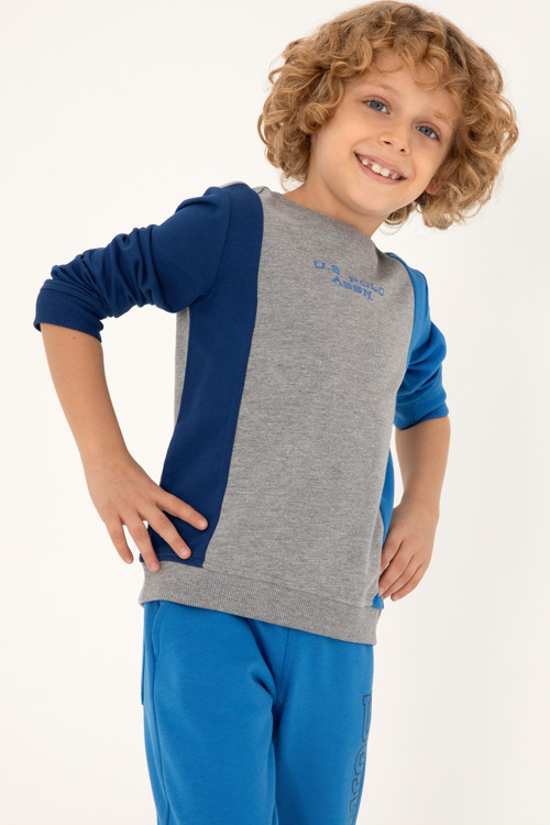 Erkek Çocuk Gri Melanj Bisiklet Yaka Sweatshirt 50293646-VR109