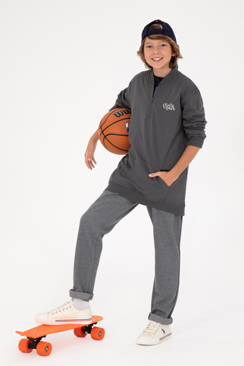 Erkek Çocuk Yarım Fermuarlı Antrasit Sweatshirt 50293774-VR006