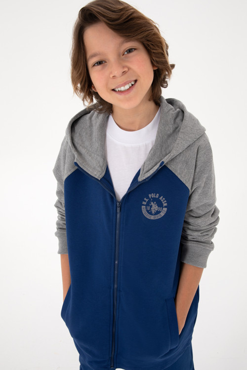 Erkek Çocuk Fermuarlı Kapüşonlu İndigo Sweatshirt 50293498-VR028
