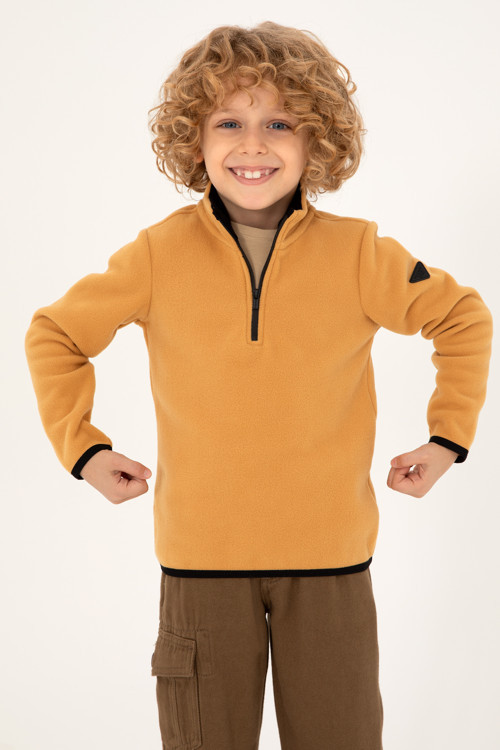 Erkek Çocuk Yarım Fermuarlı Camel Polar Sweatshirt 50298060-VR015