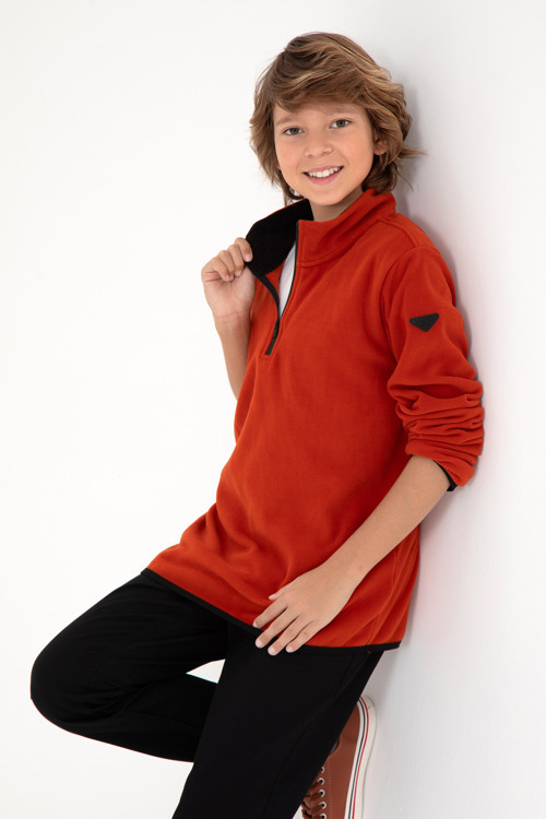 Erkek Çocuk Yarım Fermuarlı Kiremit Polar Sweatshirt 50298060-VR031
