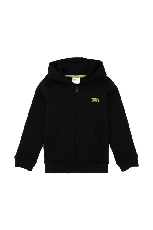 Erkek Çocuk Fermuarlı Siyah Şardonlu Kapüşonlu Sweatshirt 50295127-VR046
