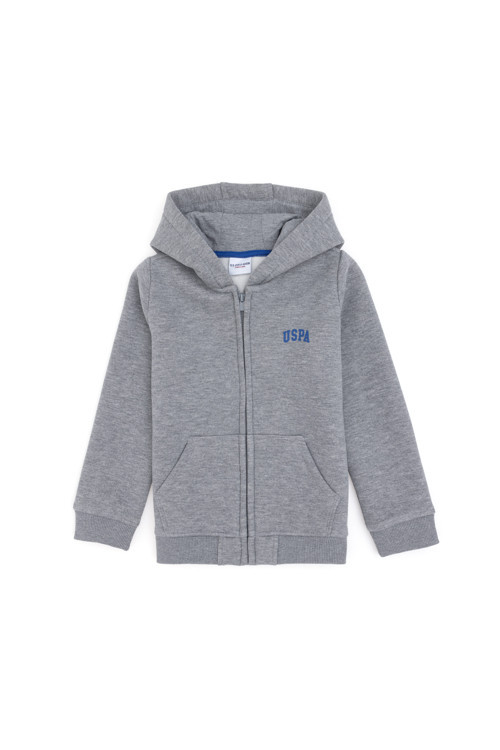 Erkek Çocuk Fermuarlı Gri Melanj Şardonlu Kapüşonlu Sweatshirt 50295127-VR086