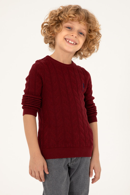Erkek Çocuk Bordo Basic Bisiklet Yaka Kazak 50293551-VR014