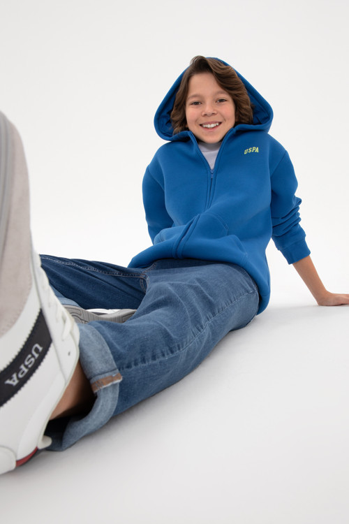 Erkek Çocuk Fermuarlı Kobalt Şardonlu Kapüşonlu Sweatshirt 50295127-VR077