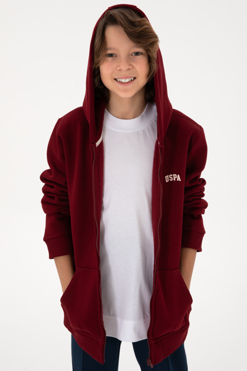 Erkek Çocuk Fermuarlı Bordo Şardonlu Kapüşonlu Sweatshirt 50295127-VR014