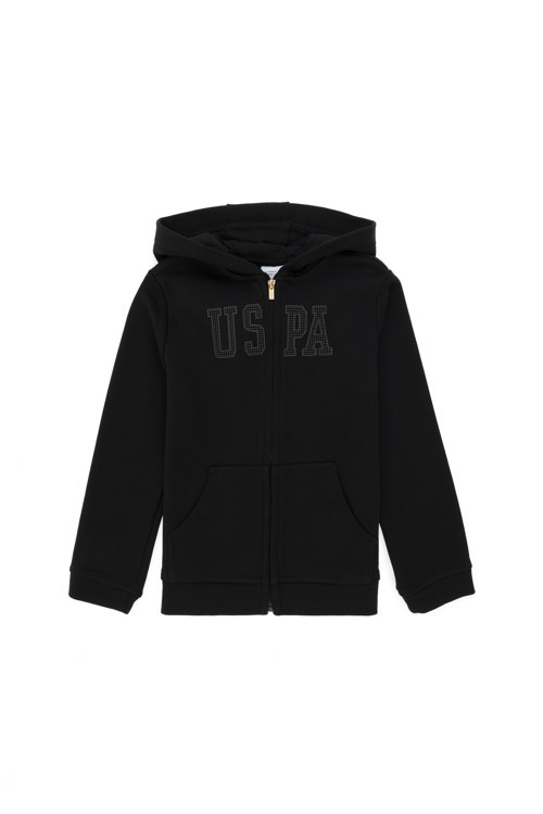 Kız Çocuk Siyah Kapüşonlu Basic Sweatshirt 50292507-VR046