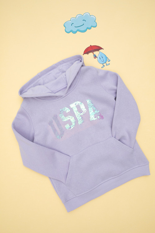 Kız Çocuk Lila Kapüşonlu Basic Sweatshirt 50292512-VR034