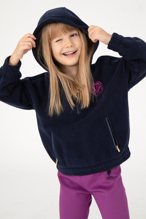 Kız Çocuk Lacivert Yarım Fermuarlı Polar Sweatshirt 50296287-VR033
