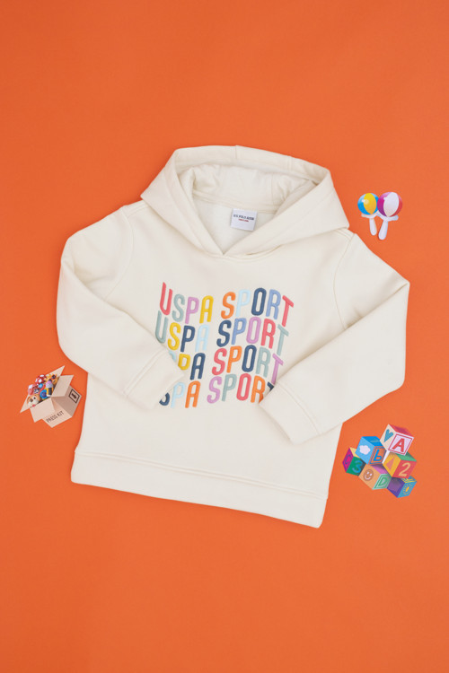 Kız Çocuk Krem Renkli Logolu Kapüşonlu Sweatshirt 50290715-VR071