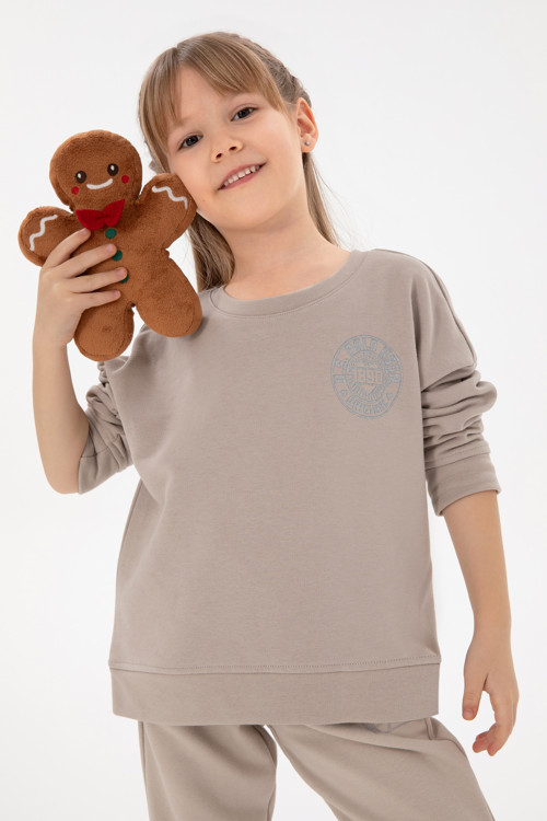 Kız Çocuk Taş Bisiklet Yaka Basic Sweatshirt 50296391-VR049