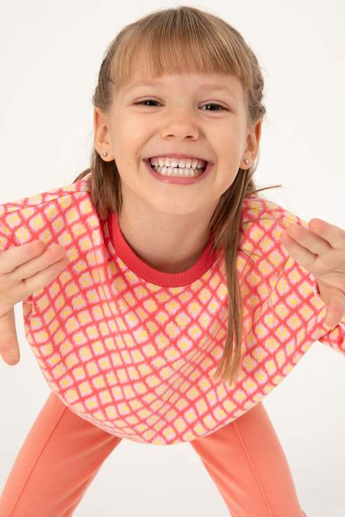 Kız Çocuk Nar Çiçeği Bisiklet Yaka Sweatshirt 50298156-VR239