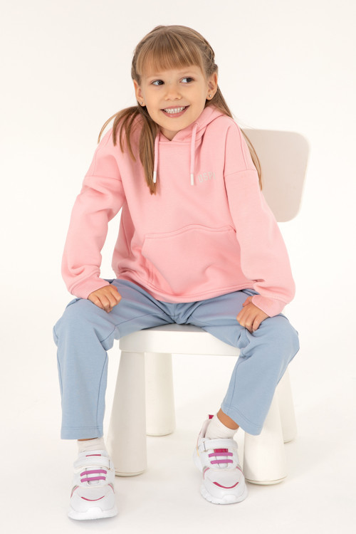 Kız Çocuk Pudra Basic Kapüşonlu Sweatshirt 50297438-VR042