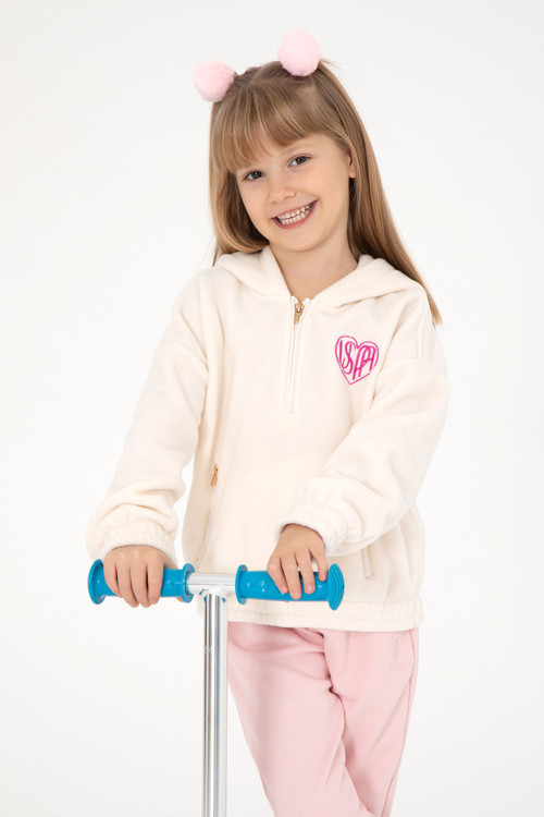 Kız Çocuk Krem Yarım Fermuarlı Polar Sweatshirt 50296287-VR071