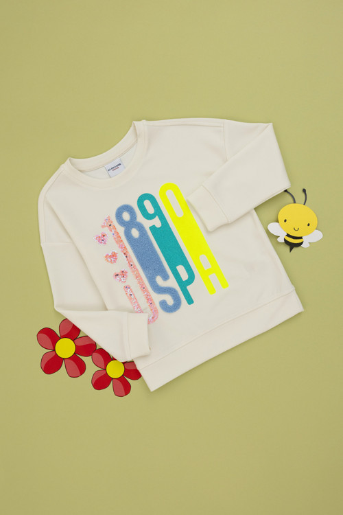 Kız Çocuk Krem Bisiklet Yaka Sweatshirt 50290709-VR071