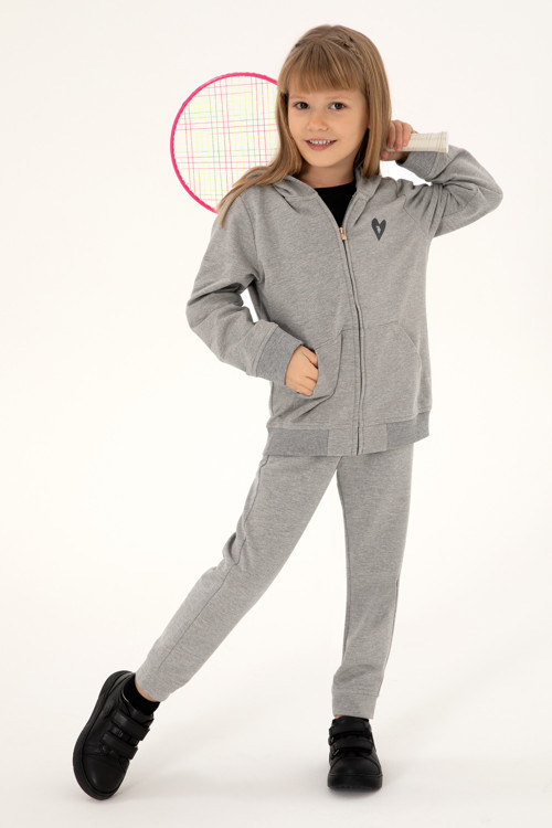 Kız Çocuk Gri Melanj Fermuarlı Sweatshirt 50296942-VR086