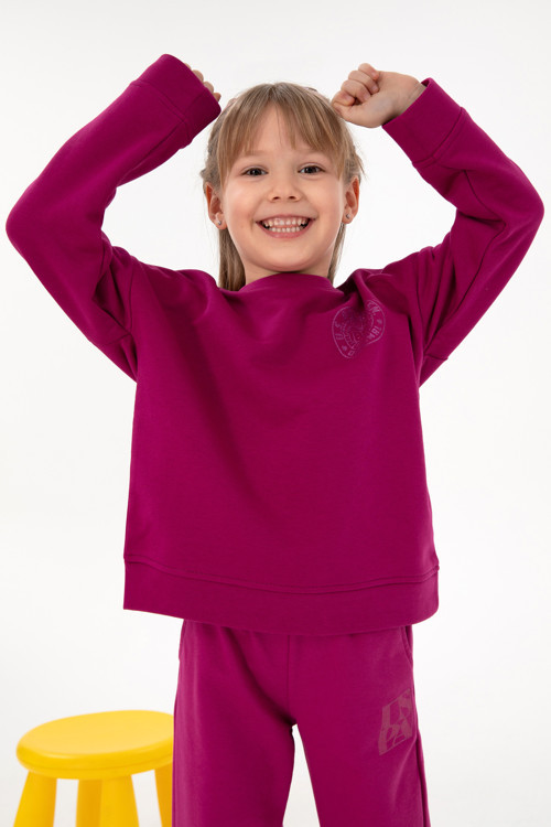 Kız Çocuk Fuşya Bisiklet Yaka Basic Sweatshirt 50296391-VR023