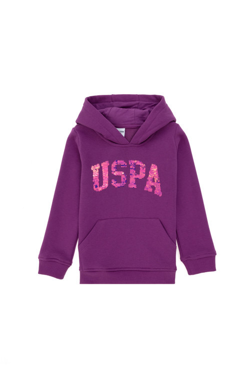 Kız Çocuk Menekşe Kapüşonlu Basic Sweatshirt 50292512-VR037