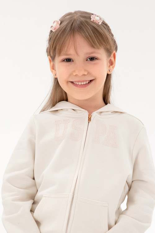 Kız Çocuk Krem Kapüşonlu Basic Sweatshirt 50292507-VR071