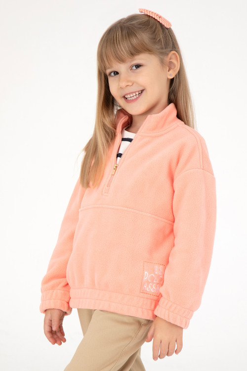 Kız Çocuk Somon Yarım Fermuarlı Polar Sweatshirt 50298983-VR047