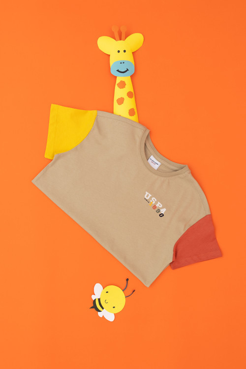 Erkek Çocuk Açık Haki Oversize Bisiklet Yaka Tişört50288060-VR183