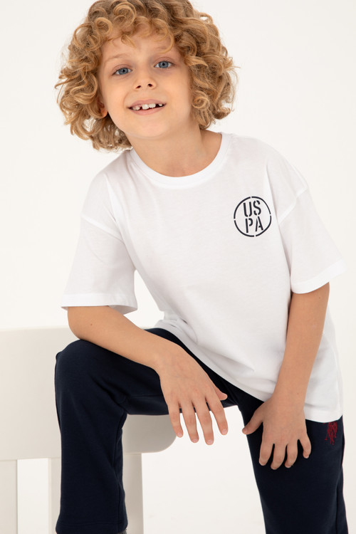 Erkek Çocuk Beyaz Oversize Bisiklet Yaka Tişört 50298981-VR013