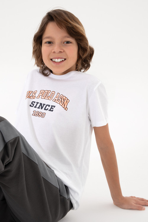 Erkek Çocuk Beyaz Bisiklet Yaka Tişört 50295397-VR013