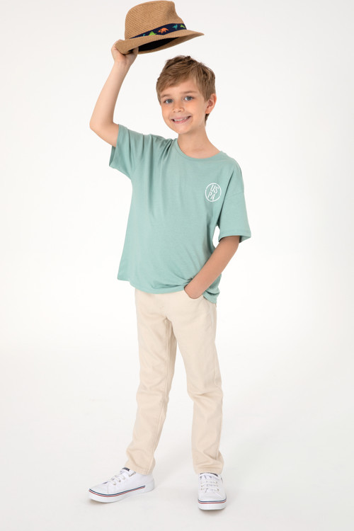 Erkek Çocuk Su Yeşili Oversize Bisiklet Yaka Tişört 50298981-VR048