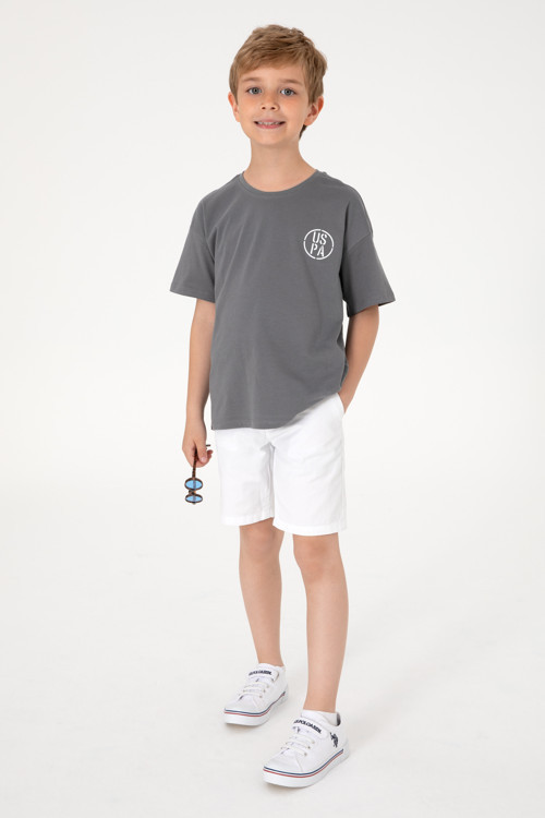 Erkek Çocuk Gri Oversize Bisiklet Yaka Tişört 50298981-VR024