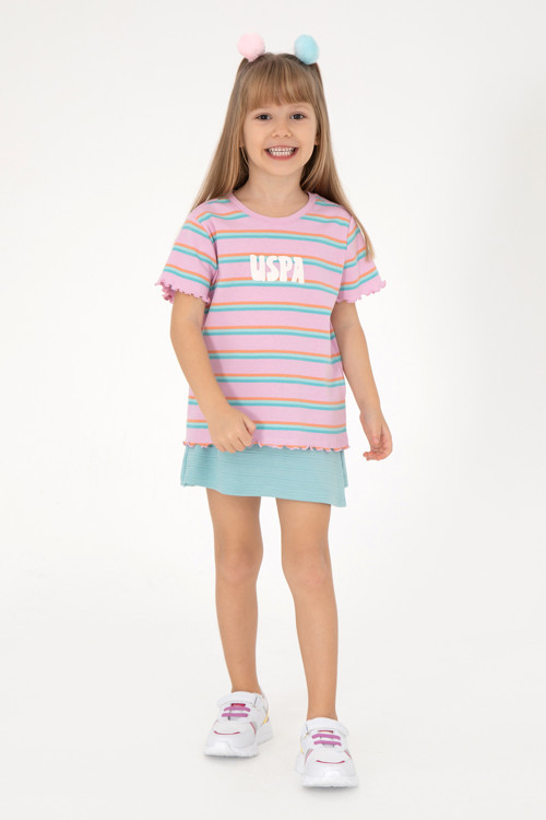 Kız Çocuk Neon Pembe Bisiklet Yaka Basic Tişört 50294737-VR105