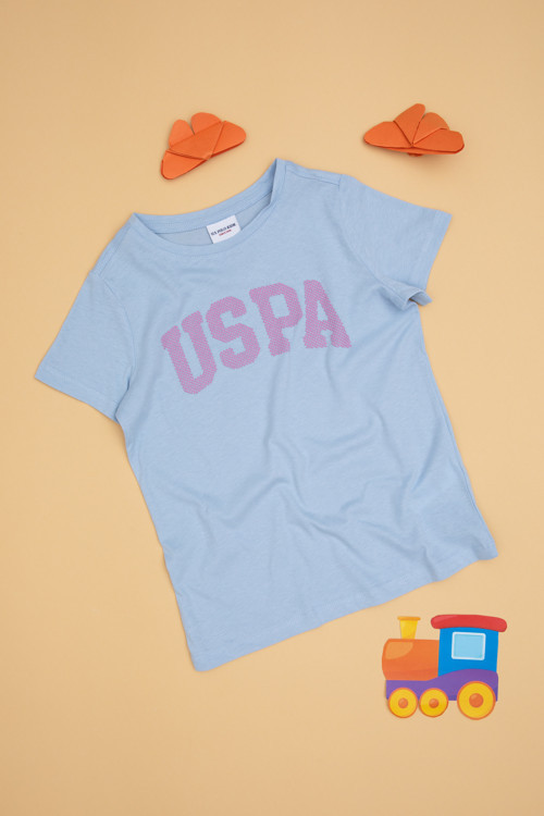 Kız Çocuk Açık Mavi Bisiklet Yaka Basic Tişört 50283360-VR003
