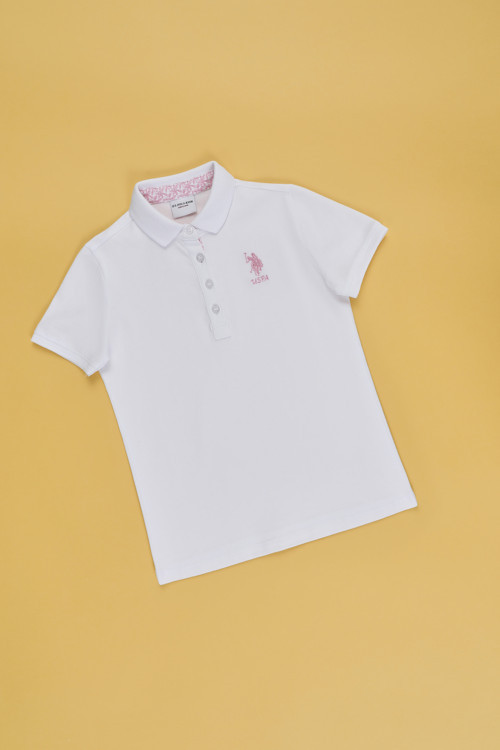 Kız Çocuk Beyaz Polo Yaka Basic Tişört 50320287-VR013