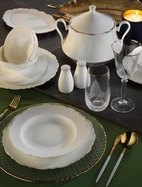 Ar34019 Bone Porselen Wave 60 Parça Yemek Takımı Gold