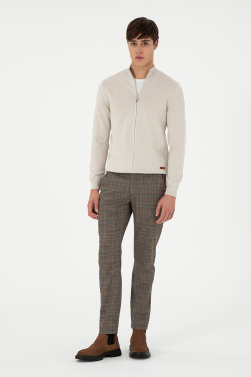 Erkek Slim Fit Kahverengi Kanvas Pantolon 50291185-VR029