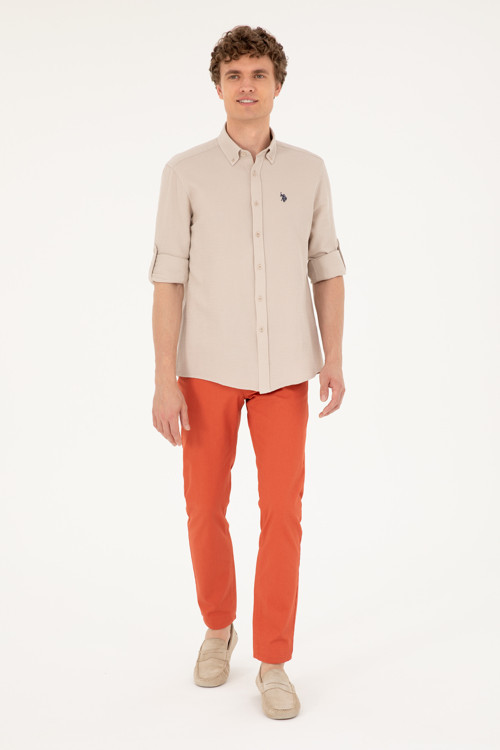 Erkek Slim Fit Pudra Kanvas / Chino Pantolon 50286305-VR042