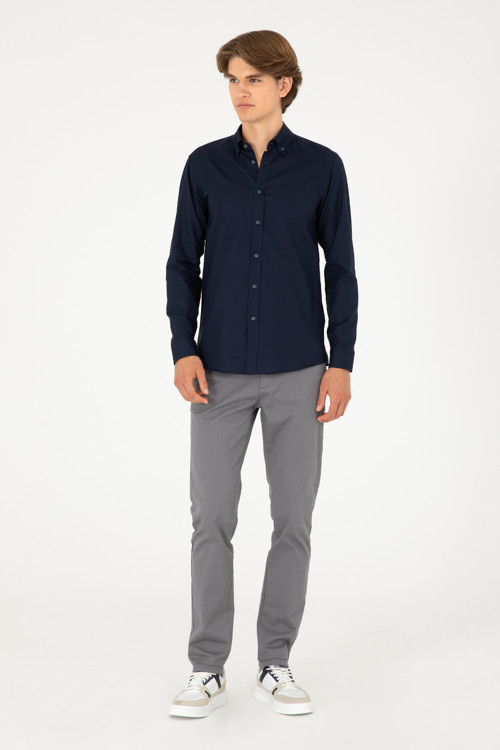 Erkek Slim Fit Gri Kanvas / Chino Pantolon 50291162-VR024