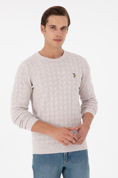 Erkek Slim Fit Bisiklet Yaka Taş Melanj Basic Kazak 50288883-VR225