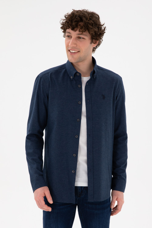 Erkek Lacivert Uzun Kollu Basic Gömlek 50296757-VR033