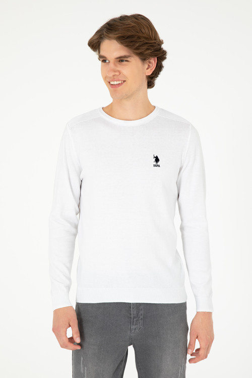 Erkek Slim Fit Bisiklet Yaka Beyaz Basic Kazak 50288888-VR013