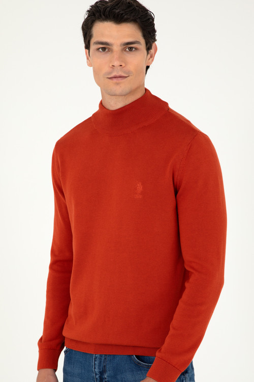 Erkek Slim Fit Yarım Boğazlı Kiremit Basic Kazak 50288887-VR031