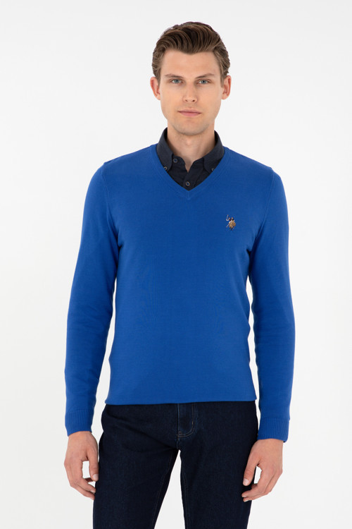Erkek Slim Fit V Yaka Saks Basic Kazak 50288885-VR045