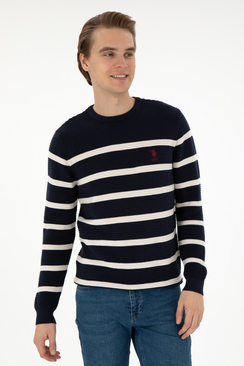 Erkek Slim Fit Bisiklet Yaka Lacivert Kazak 50292850-VR033