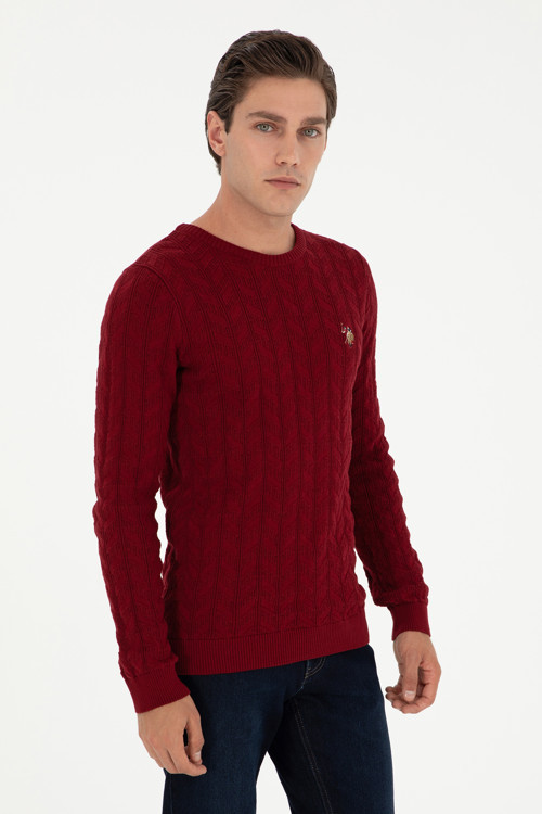 Erkek Slim Fit Bisiklet Yaka Bordo Basic Kazak 50288883-VR014