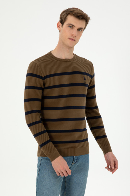 Erkek Slim Fit Bisiklet Yaka Haki Kazak 50292850-VR027