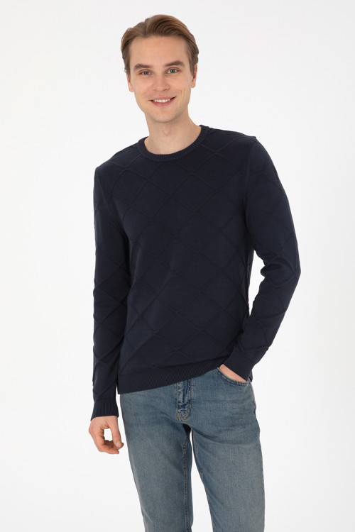 Erkek Regular Fit Bisiklet Yaka Açık Lacivert Kazak 50307825-VR059