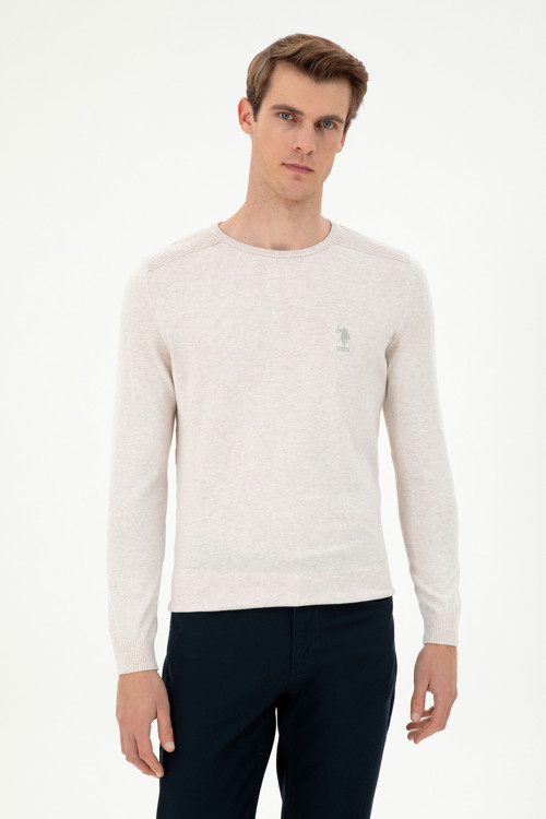 Erkek Slim Fit Bisiklet Yaka Taş Melanj Basic Kazak 50288888-VR225