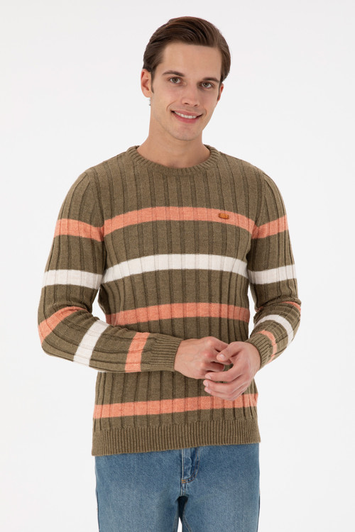 Erkek Regular Fit Bisiklet Yaka Haki Kazak 50293109-VR027