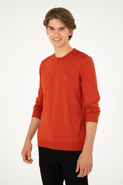 Erkek Slim Fit Bisiklet Yaka Kiremit Basic Kazak 50288888-VR031