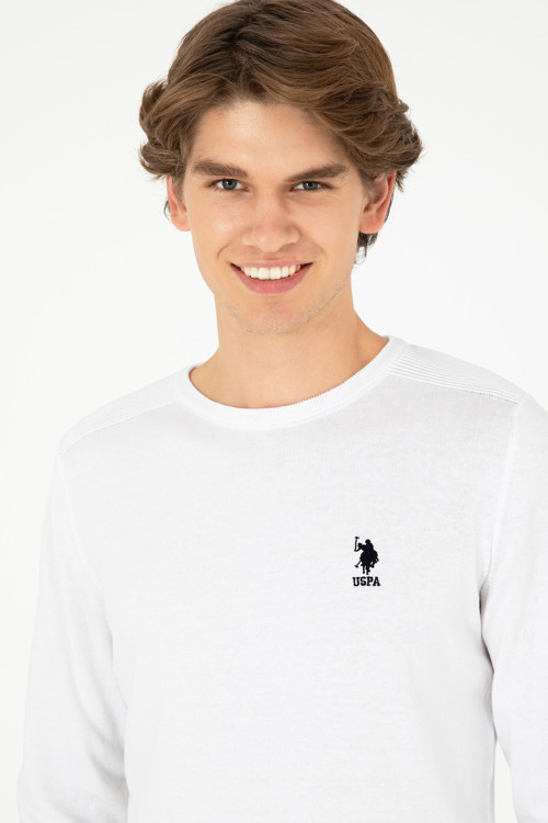 Erkek Slim Fit Bisiklet Yaka Beyaz Basic Kazak 50288888-VR013