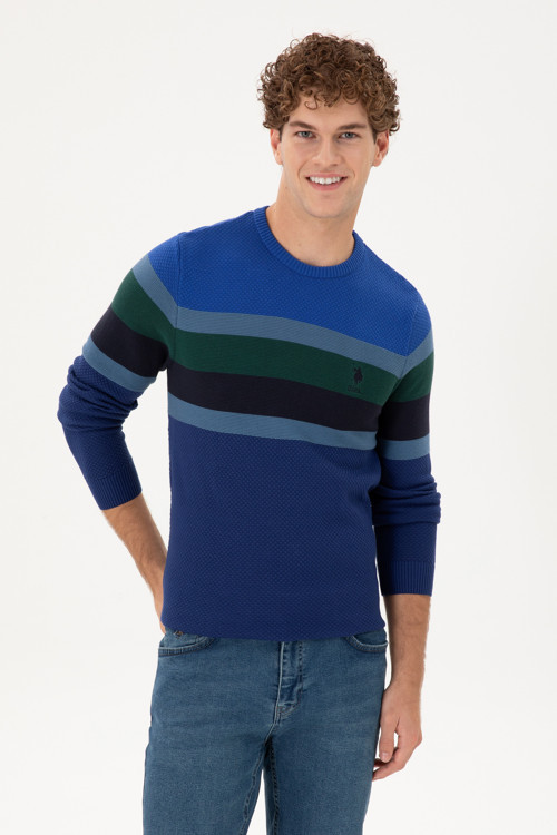 Erkek Slim Fit Bisiklet Yaka İndigo Kazak 50292866-VR028